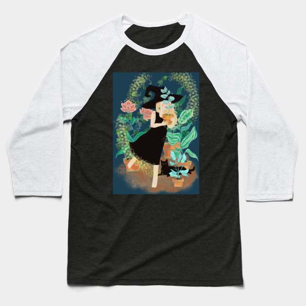 Plant lover witch Halloween Baseball T-Shirt by Orangerinka